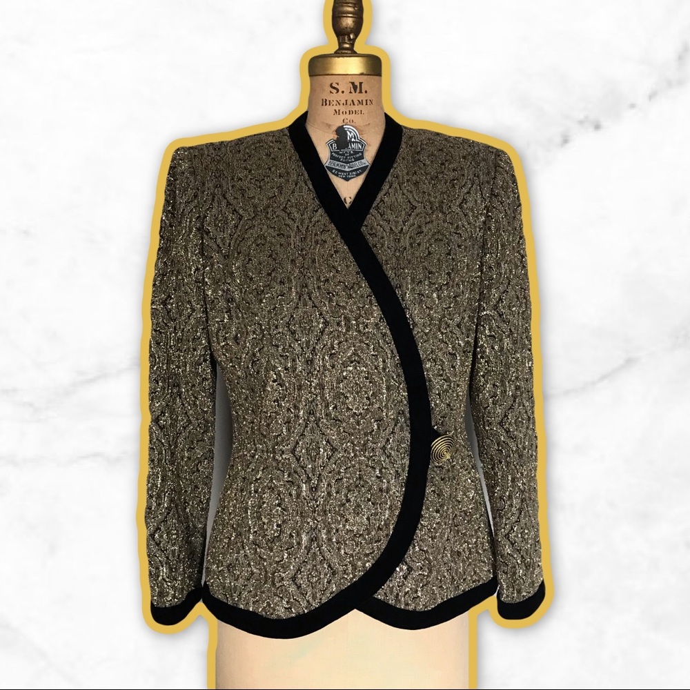 Oscar de La Renta STUDIO Gold & Black Blazer Sz 8